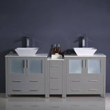 Fresca FCB62-301230GR-CWH-V Torino 72" Gray Modern Double Sink Bathroom Cabinets with Tops & Vessel Sinks