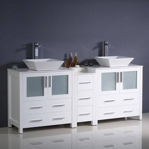 Fresca FCB62-301230WH-CWH-V Torino 72" White Modern Double Sink Bathroom Cabinets with Tops & Vessel Sinks