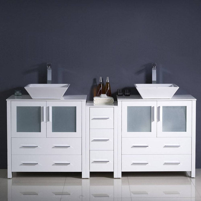 Fresca FCB62-301230WH-CWH-V Torino 72" White Modern Double Sink Bathroom Cabinets with Tops & Vessel Sinks