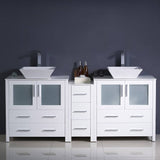 Fresca FCB62-301230WH-CWH-V Torino 72" White Modern Double Sink Bathroom Cabinets with Tops & Vessel Sinks
