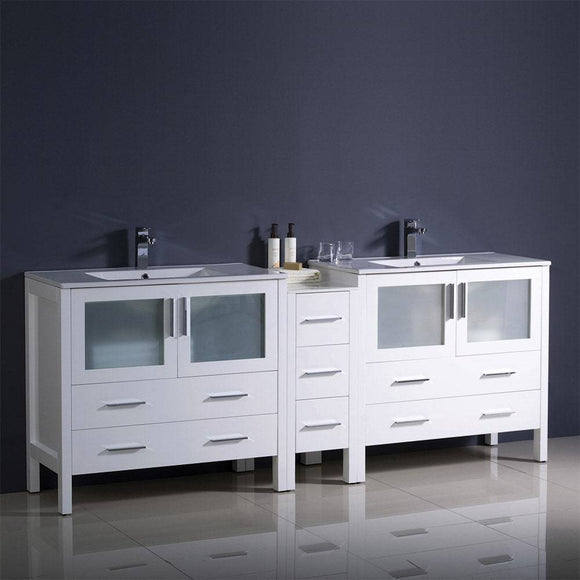 Fresca FCB62-301230WH-I Torino 72" White Modern Double Sink Bathroom Cabinets with Integrated Sinks