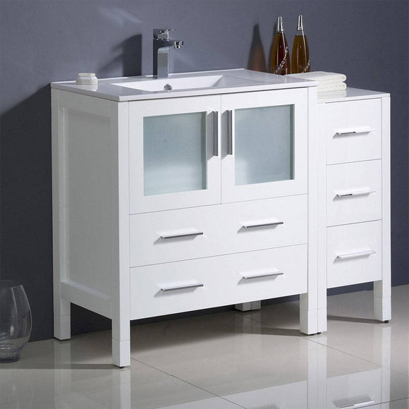 Fresca FCB62-3012WH-I Torino 42" White Modern Bathroom Cabinets with Tops & Integrated Sink