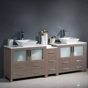 Fresca FCB62-361236GO-CWH-V Torino 84" Gray Oak Modern Double Sink Bathroom Cabinets with Tops & Vessel Sinks