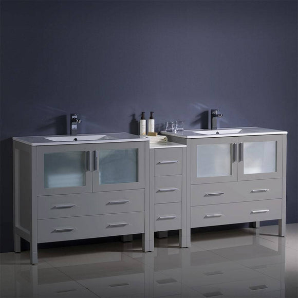 Fresca FCB62-361236GR-I Torino 84" Gray Modern Double Sink Bathroom Cabinets with Integrated Sinks