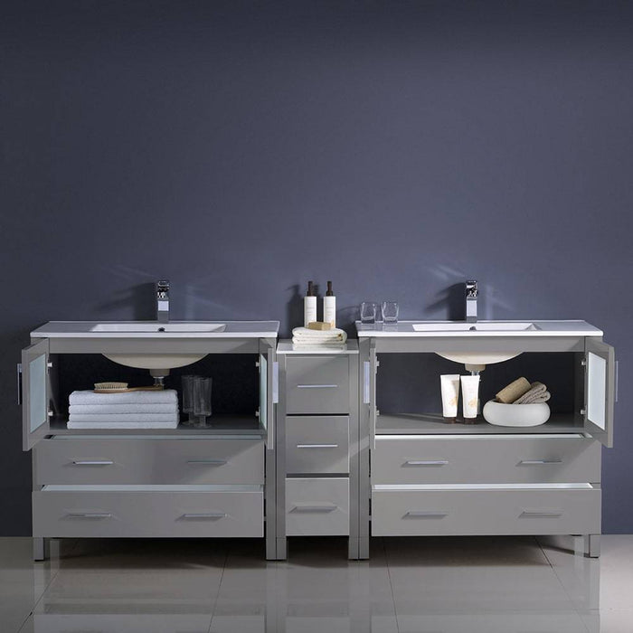Fresca FCB62-361236GR-I Torino 84" Grey Modern Double Sink Bathroom Cabinets with Integrated Sinks