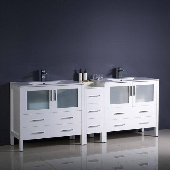 Fresca FCB62-361236WH-I Torino 84" White Modern Double Sink Bathroom Cabinets with Integrated Sinks
