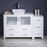 Fresca FCB62-3612WH-CWH-V Torino 48" White Modern Bathroom Cabinets with Top & Vessel Sink