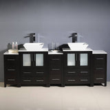 Fresca FCB62-72ES-CWH-V Torino 84" Espresso Modern Double Sink Bathroom Cabinets with Tops & Vessel Sinks