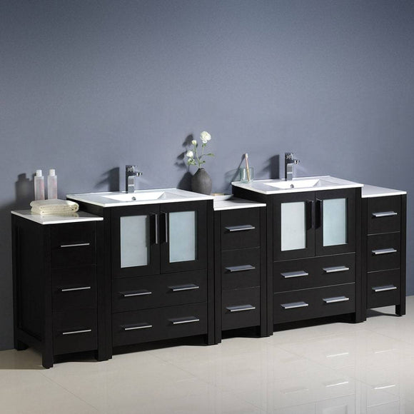 Fresca FCB62-72ES-I Torino 84" Espresso Modern Double Sink Bathroom Cabinets with Integrated Sinks