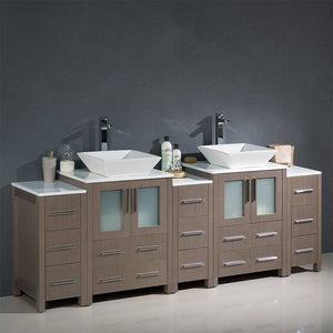 Fresca FCB62-72GO-CWH-V Torino 84" Gray Oak Modern Double Sink Bathroom Cabinets with Tops & Vessel Sinks