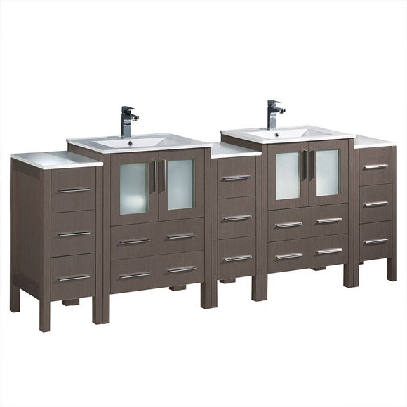 Fresca FCB62-72GO-I Torino 84" Gray Oak Modern Double Sink Bathroom Cabinets with Integrated Sinks