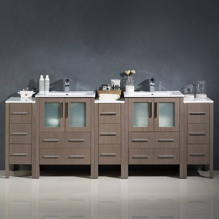 Fresca FCB62-72GO-I Torino 84" Gray Oak Modern Double Sink Bathroom Cabinets with Integrated Sinks