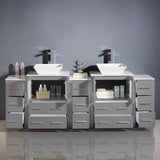 Fresca FCB62-72GR-CWH-V Torino 84" Grey Modern Double Sink Bathroom Cabinets with Tops & Vessel Sinks