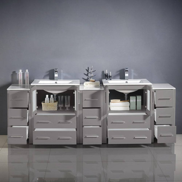 Fresca FCB62-72GR-I Torino 84" Grey Modern Double Sink Bathroom Cabinets with Integrated Sinks