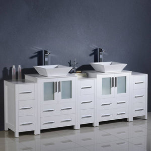 Fresca FCB62-72WH-CWH-V Torino 84" White Modern Double Sink Bathroom Cabinets with Tops & Vessel Sinks