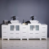 Fresca FCB62-72WH-CWH-V Torino 84" White Modern Double Sink Bathroom Cabinets with Tops & Vessel Sinks