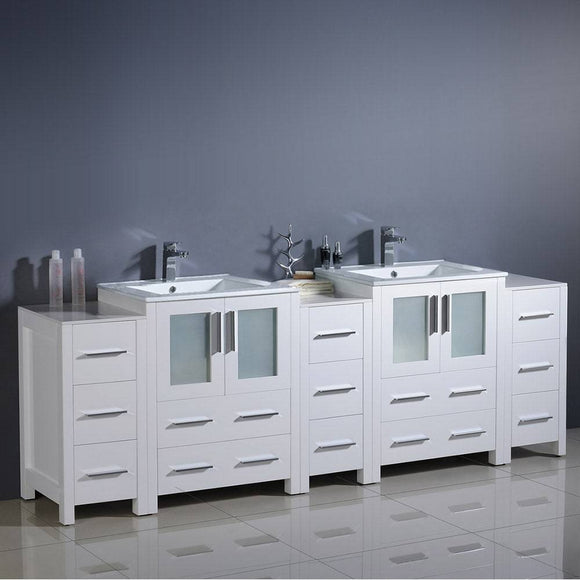 Fresca FCB62-72WH-I Torino 84" White Modern Double Sink Bathroom Cabinets with Integrated Sinks