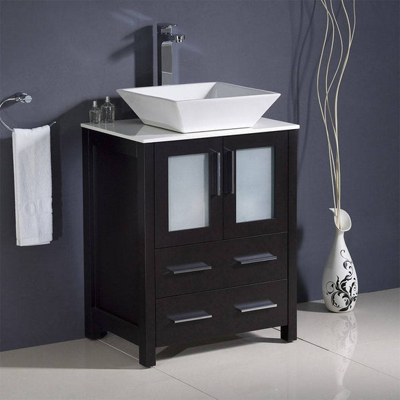 Fresca FCB6224ES-CWH-V Torino 24" Espresso Modern Bathroom Cabinet with Top & Vessel Sink