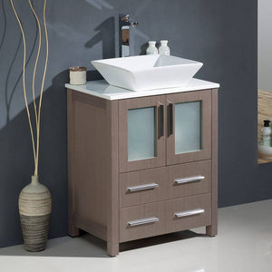 Fresca FCB6224GO-CWH-V Torino 24" Gray Oak Modern Bathroom Cabinet with Top & Vessel Sink