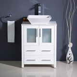 Fresca FCB6224WH-CWH-V Torino 24" White Modern Bathroom Cabinet with Top & Vessel Sink