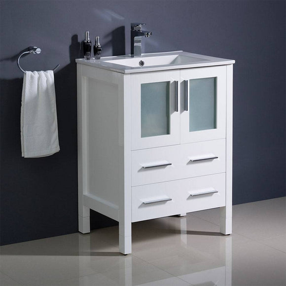 Fresca FCB6224WH-I Torino 24" White Modern Bathroom Cabinet with Top & Integrated Sink