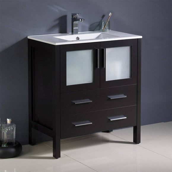 Fresca FCB6230ES-I Torino 30" Espresso Modern Bathroom Cabinet with Integrated Sink