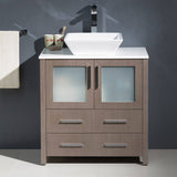 Fresca FCB6230GO-CWH-V Torino 30" Gray Oak Modern Bathroom Cabinet with Top & Vessel Sink