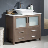 Fresca FCB6236GO-CWH-V Torino 36" Gray Oak Modern Bathroom Cabinet with Top & Vessel Sink