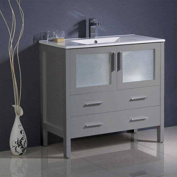 Fresca FCB6236GR-I Torino 36" Gray Modern Bathroom Cabinet with Integrated Sink