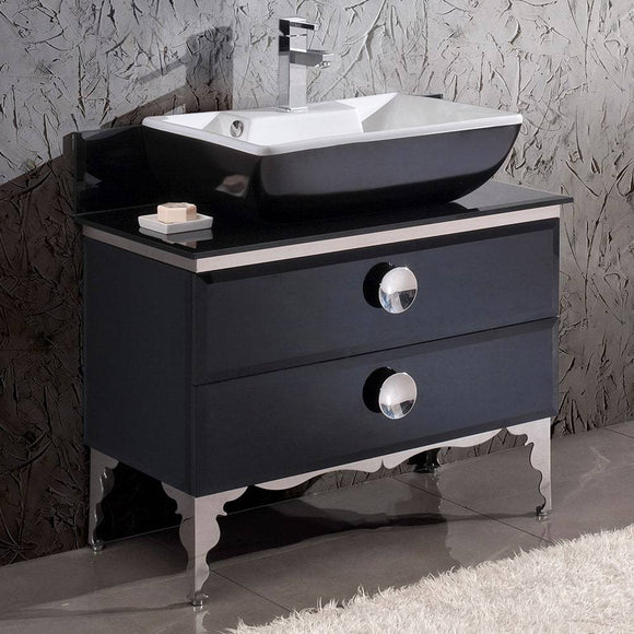 Fresca FCB7712BL-CBL-V Moselle 36" Modern Glass Bathroom Cabinet with Top & Vessel Sink