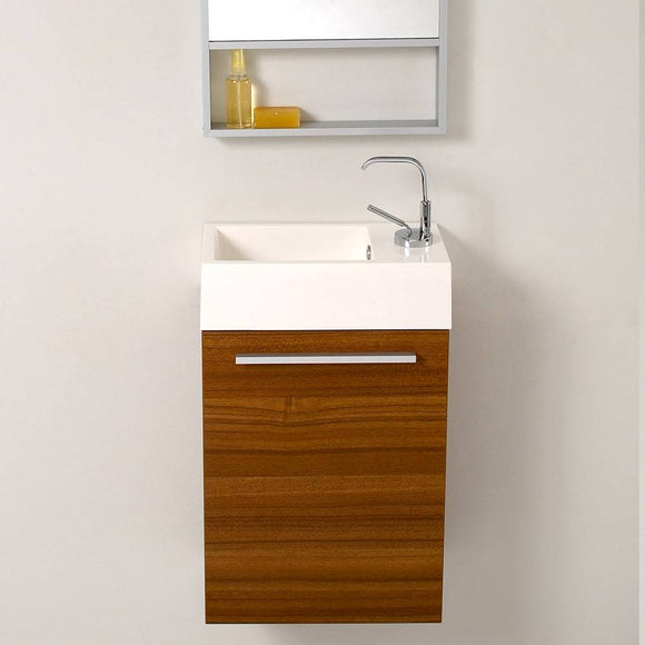 Fresca FCB8002TK-I Pulito 16" Small Teak Modern Bathroom Vanity with Integrated Sink