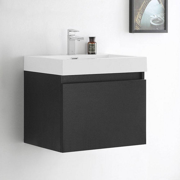 Fresca FCB8006BW-I Nano 24" Black Modern Bathroom Cabinet with Integrated Sink