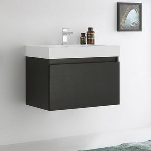 Fresca FCB8007BW-I Mezzo 30" Black Wall Hung Modern Bathroom Cabinet with Integrated Sink