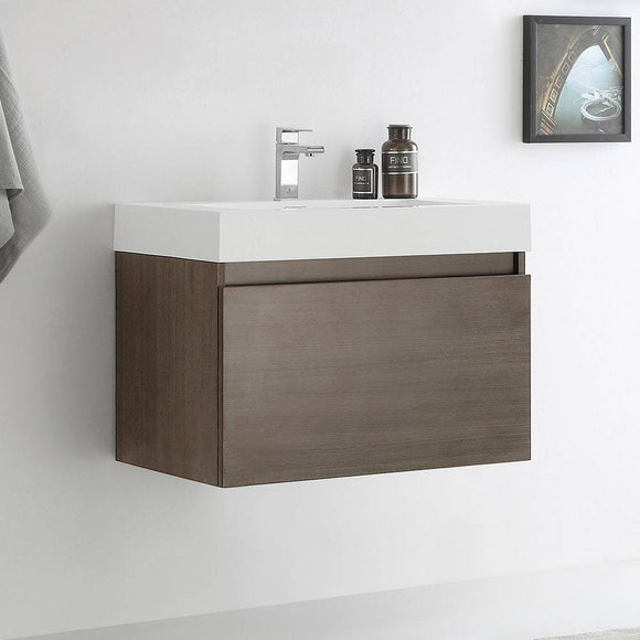 Fresca FCB8007GO-I Mezzo 30" Gray Oak Wall Hung Modern Bathroom Cabinet with Integrated Sink