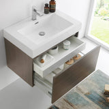 Fresca FCB8007GO-I Mezzo 30" Gray Oak Wall Hung Modern Bathroom Cabinet with Integrated Sink