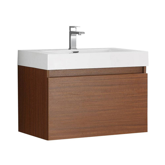 Fresca FCB8007TK-I Mezzo 30" Teak Wall Hung Modern Bathroom Cabinet with Integrated Sink