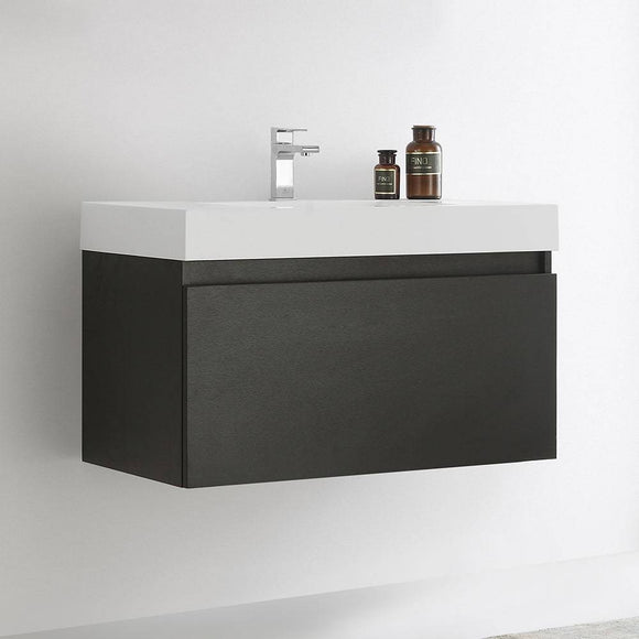 Fresca FCB8008BW-I Mezzo 36" Black Wall Hung Modern Bathroom Cabinet with Integrated Sink