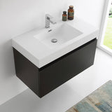 Fresca FCB8008BW-I Mezzo 36" Black Wall Hung Modern Bathroom Cabinet with Integrated Sink