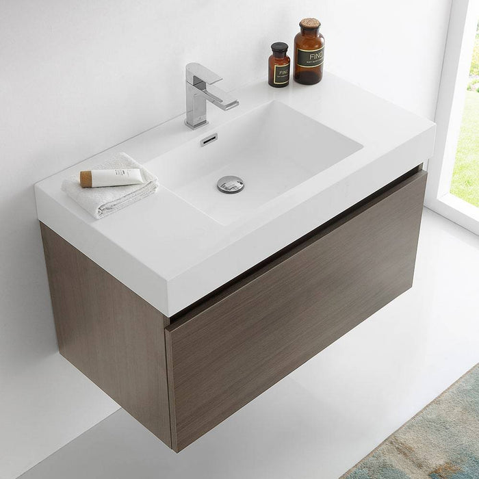 Fresca FCB8008GO-I Mezzo 36" Gray Oak Wall Hung Modern Bathroom Cabinet with Integrated Sink