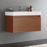 Fresca FCB8008TK-I Mezzo 36" Teak Wall Hung Modern Bathroom Cabinet with Integrated Sink