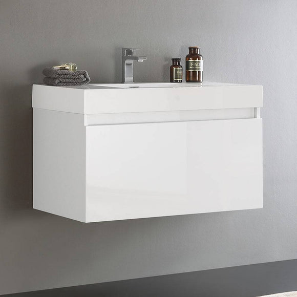 Fresca FCB8008WH-I Mezzo 36" White Wall Hung Modern Bathroom Cabinet with Integrated Sink