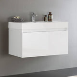 Fresca FCB8008WH-I Mezzo 36" White Wall Hung Modern Bathroom Cabinet with Integrated Sink