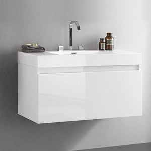 Fresca FCB8010WH-I Mezzo 39" White Modern Bathroom Cabinet with Integrated Sink