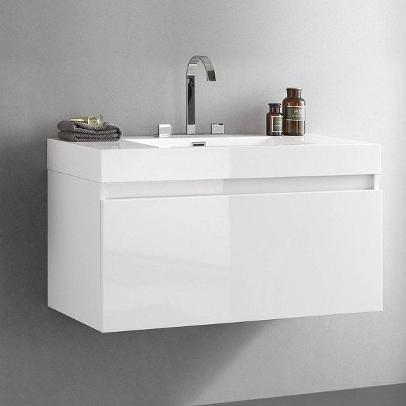 Fresca FCB8010WH-I Mezzo 39" White Modern Bathroom Cabinet with Integrated Sink