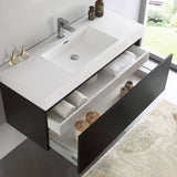 Fresca FCB8011BW-I Mezzo 48" Black Wall Hung Modern Bathroom Cabinet with Integrated Sink