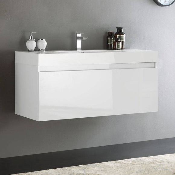 Fresca FCB8011WH-I Mezzo 48" White Wall Hung Modern Bathroom Cabinet with Integrated Sink