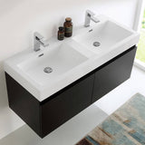 Fresca FCB8012BW-I Mezzo 48" Black Wall Hung Double Sink Modern Bathroom Cabinet with Integrated Sink