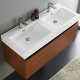 Fresca FCB8012TK-I Mezzo 48" Teak Wall Hung Double Sink Modern Bathroom Cabinet with Integrated Sink