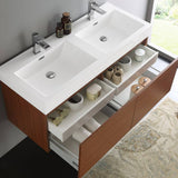 Fresca FCB8012TK-I Mezzo 48" Teak Wall Hung Double Sink Modern Bathroom Cabinet with Integrated Sink