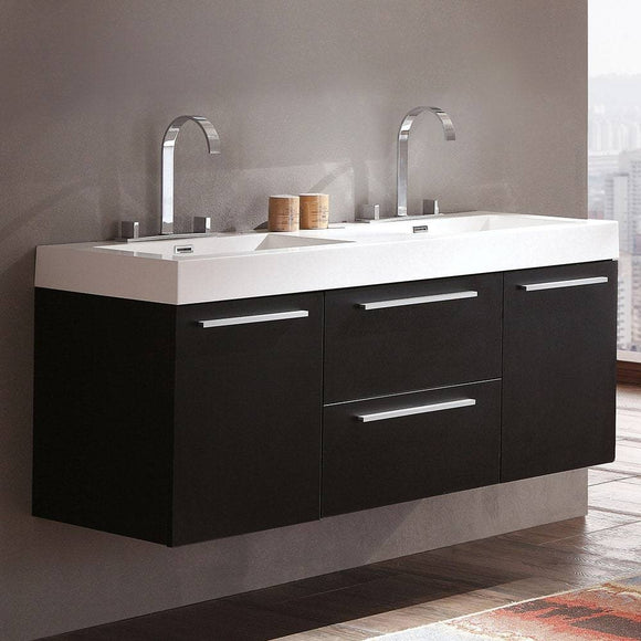Fresca FCB8013BW-I Opulento 54" Black Modern Double Sink Bathroom Cabinet with Integrated Sinks